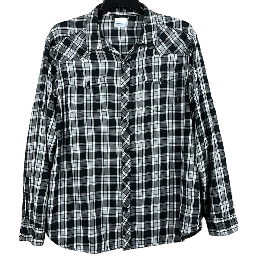 Columbia Vintage Hills Long Sleeve Button Up Shirt Mens Size XL Black Plaid